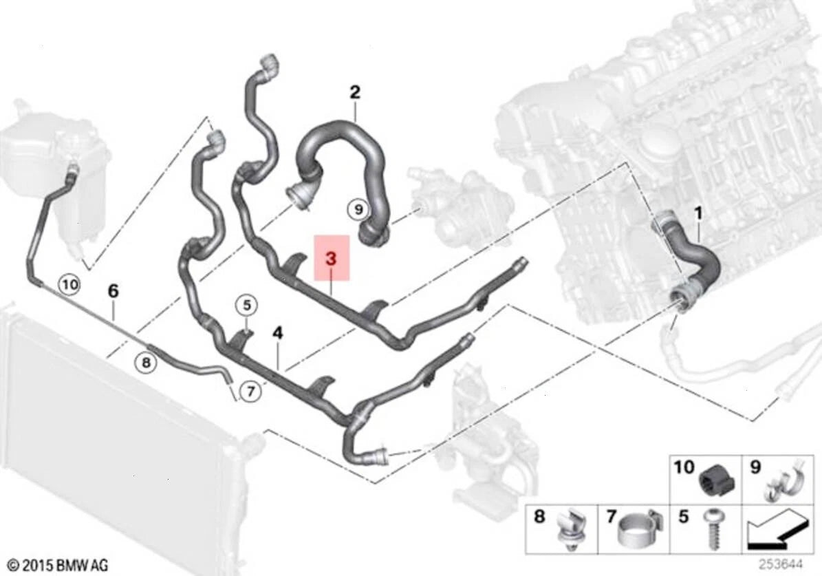 Manguera de radiador BMW, BMW 135i, 335i 2007 - 2010 OEM 17127548229